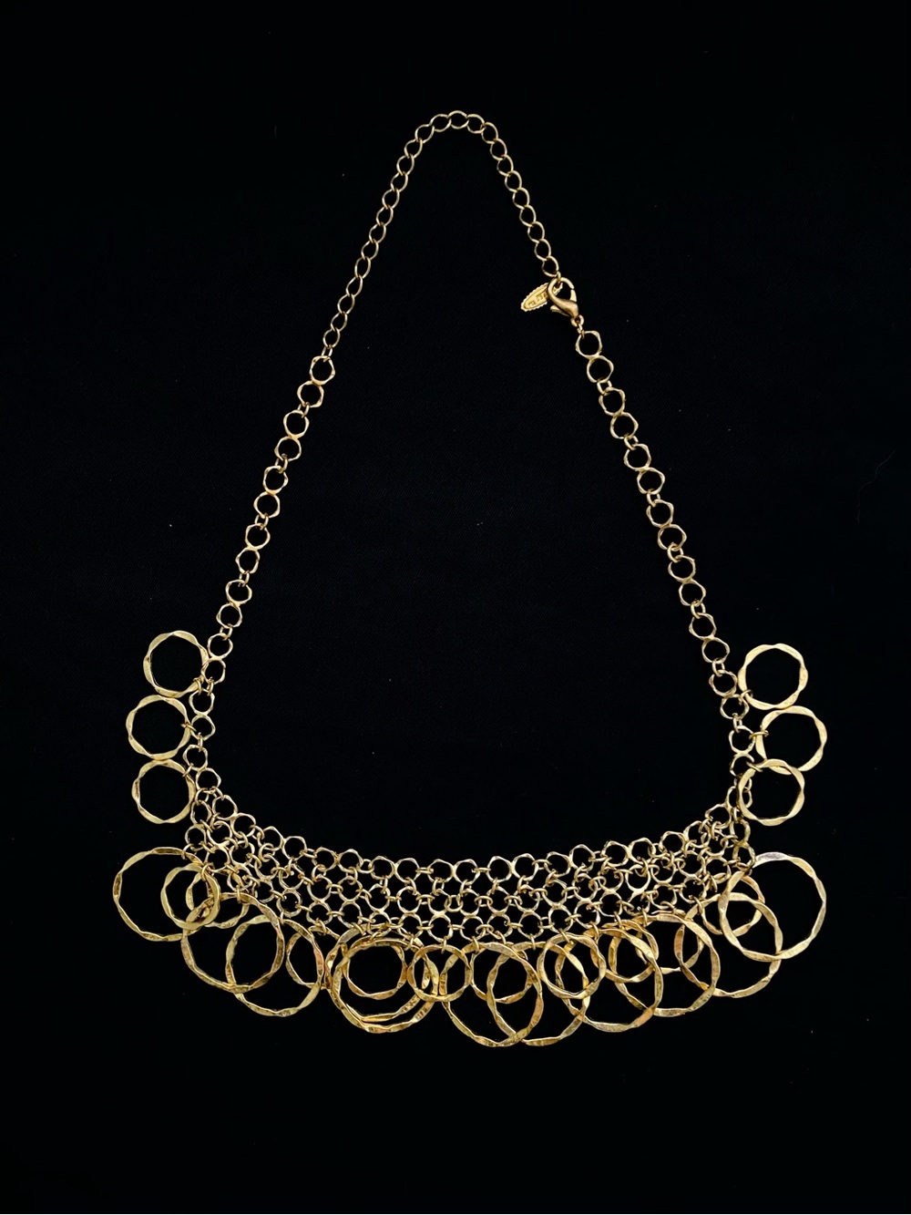 VCLM Gold-Tone Hammered Circle Ring Bib Statement Necklace